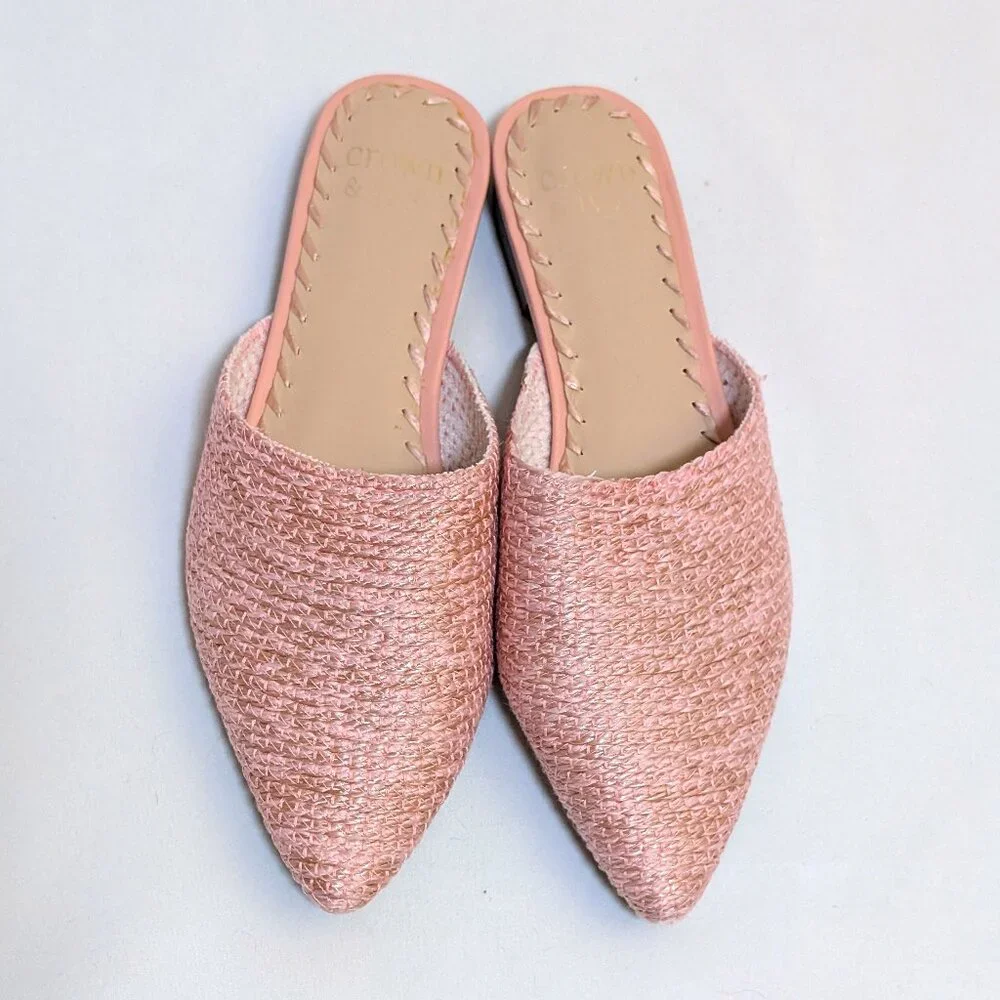 crown & ivy Pink Woven Pointed Toe Mules